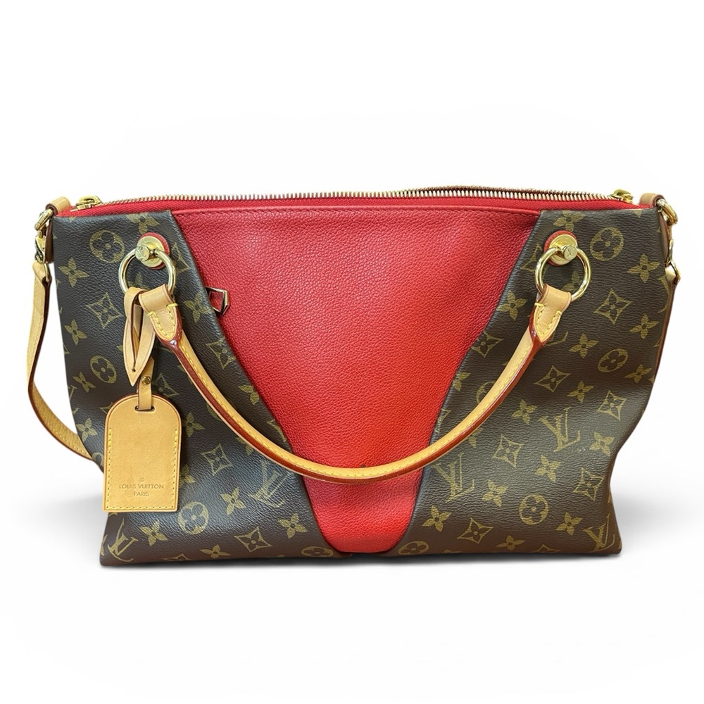 Louis Vuitton V Tote MM in Monogram Canvas with Cerise leather